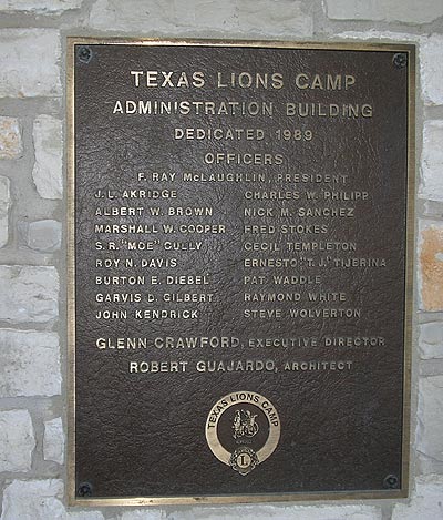 Texas Lions Camp Kerrville Plaque.